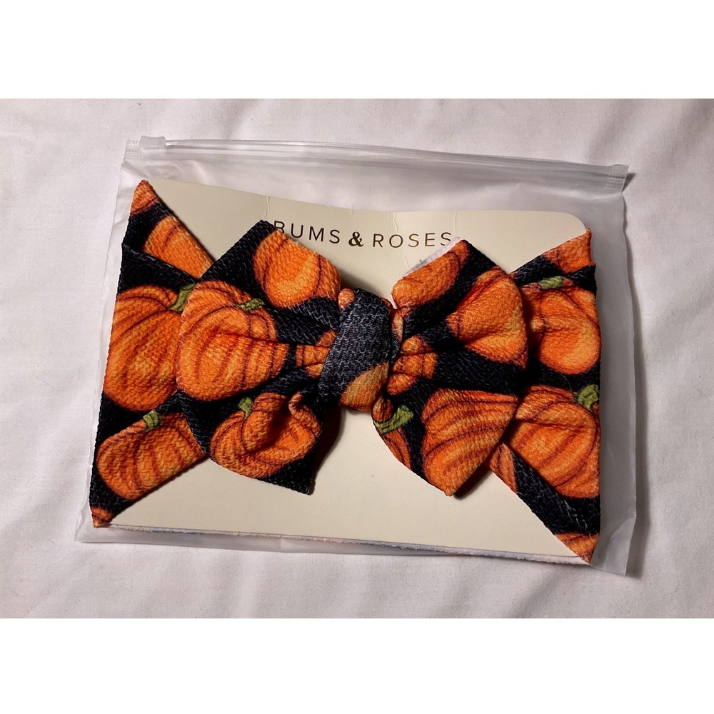 Bums & Roses Biggie Bow Head Wrap Pumpkin Print Fall Autumn
